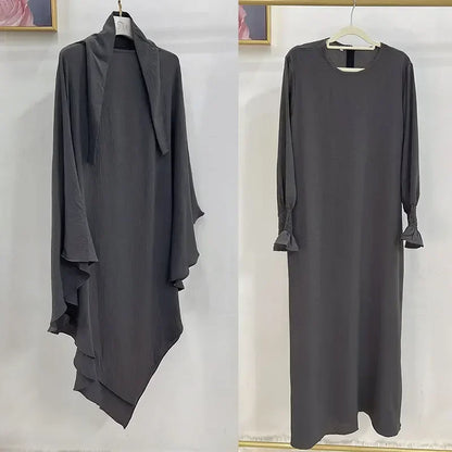 Abaya and Khimar Set Jilbab 2 Piece Ramadan Long Hijab Dress Muslim Prayer Clothes Jilbabs for Women Turkey Islam Dubai Outfit