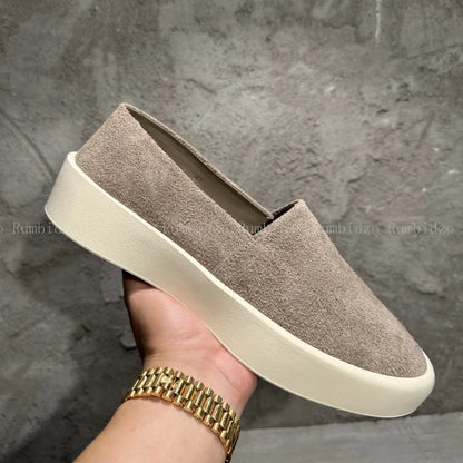 2025 Concise Men Flats Shoes Round Toe Frosted Cowhide Upper Hard Wearing Comfortable Solid Casual Sneakers Daily Walking Shoes