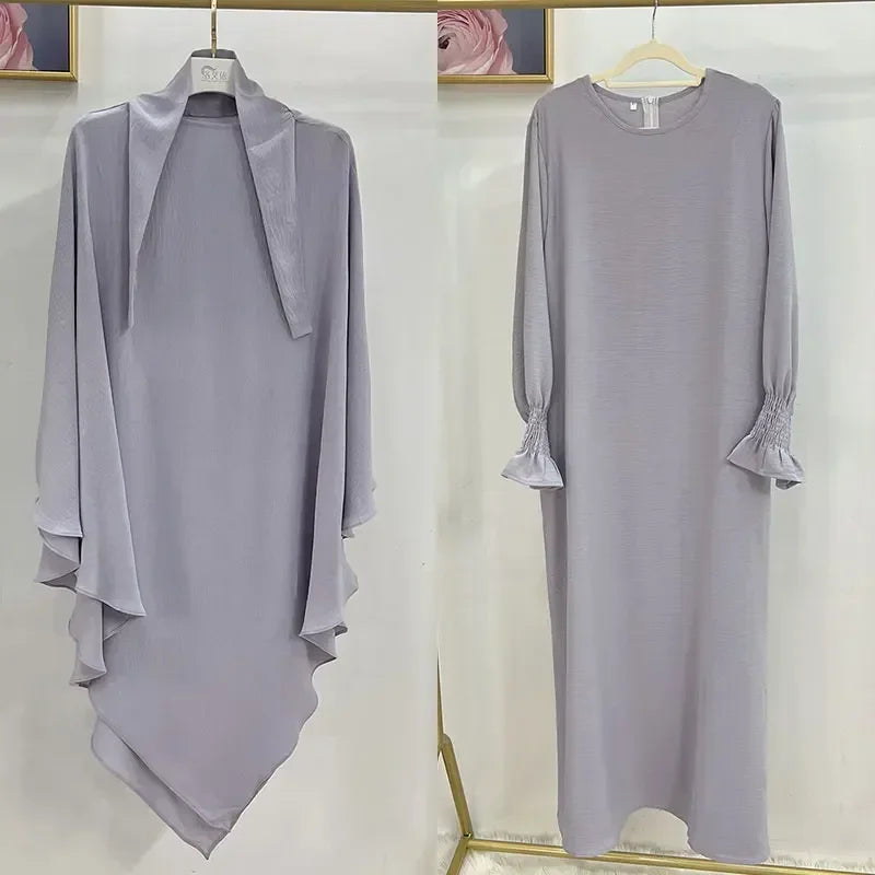 Abaya and Khimar Set Jilbab 2 Piece Ramadan Long Hijab Dress Muslim Prayer Clothes Jilbabs for Women Turkey Islam Dubai Outfit