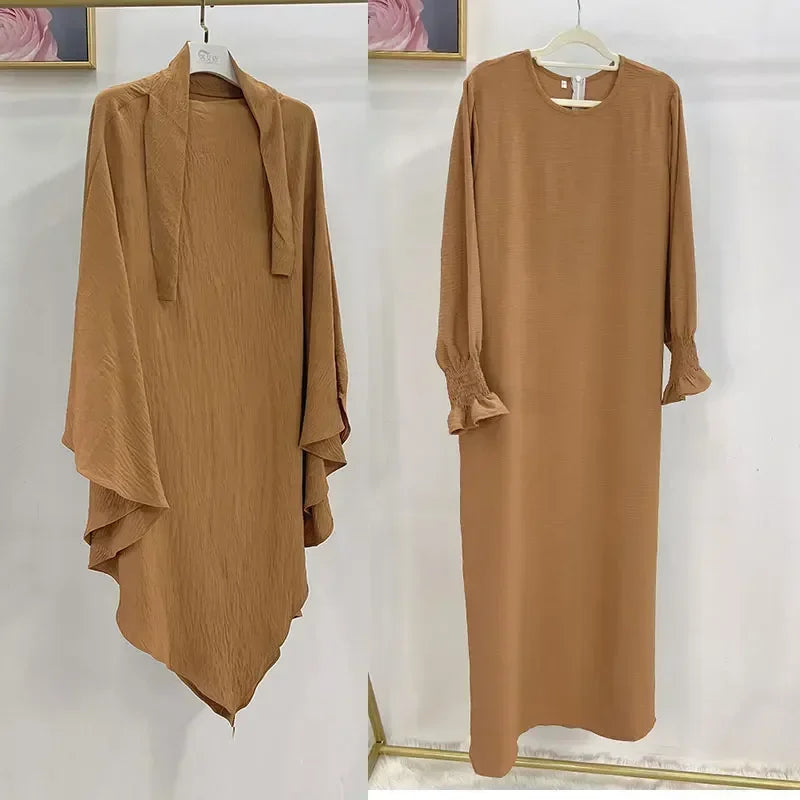 Abaya and Khimar Set Jilbab 2 Piece Ramadan Long Hijab Dress Muslim Prayer Clothes Jilbabs for Women Turkey Islam Dubai Outfit