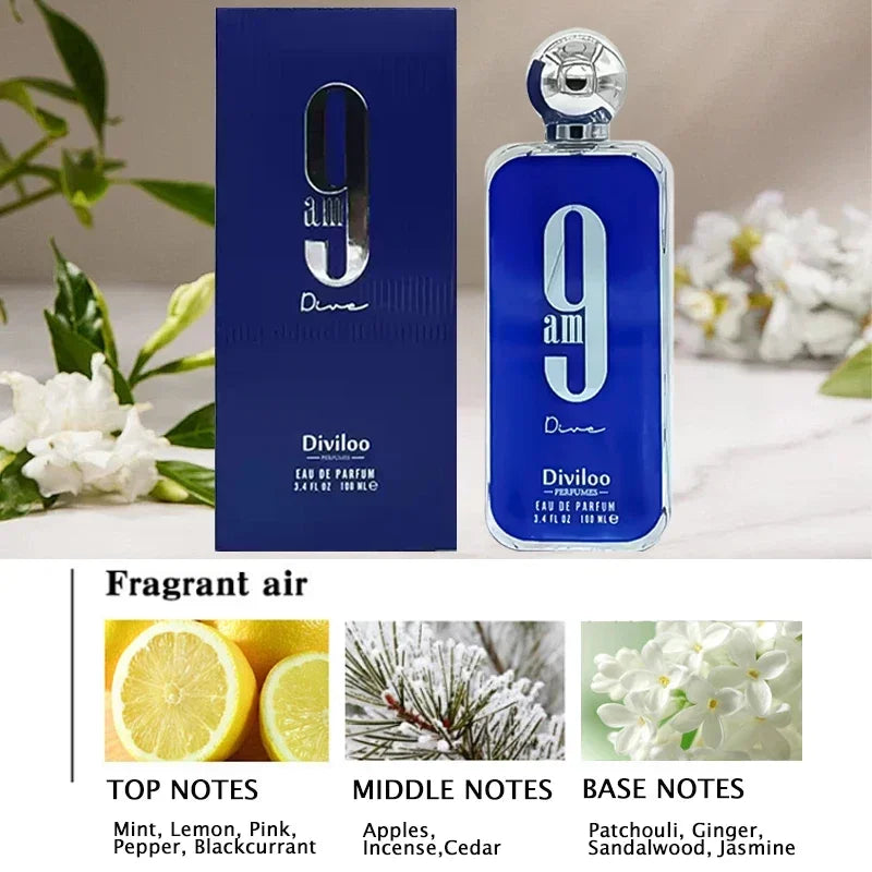 100ml/ 3.4oz Original 9PM/9AM Men's Perfume Arabian Perfume Light FragranceLong-lasting Fragrance Pheromone Charming Charm Gift