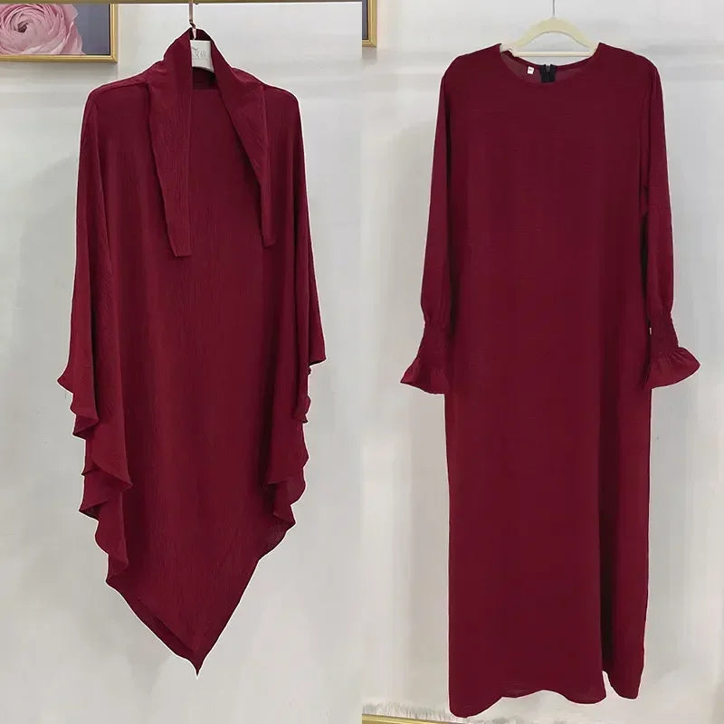 Abaya and Khimar Set Jilbab 2 Piece Ramadan Long Hijab Dress Muslim Prayer Clothes Jilbabs for Women Turkey Islam Dubai Outfit