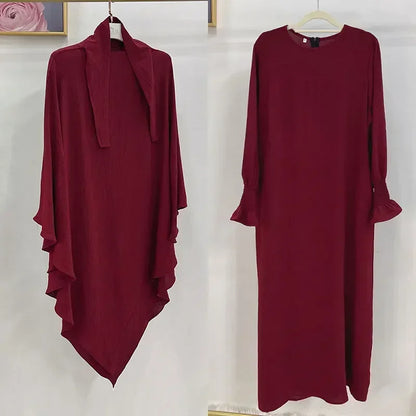 Abaya and Khimar Set Jilbab 2 Piece Ramadan Long Hijab Dress Muslim Prayer Clothes Jilbabs for Women Turkey Islam Dubai Outfit