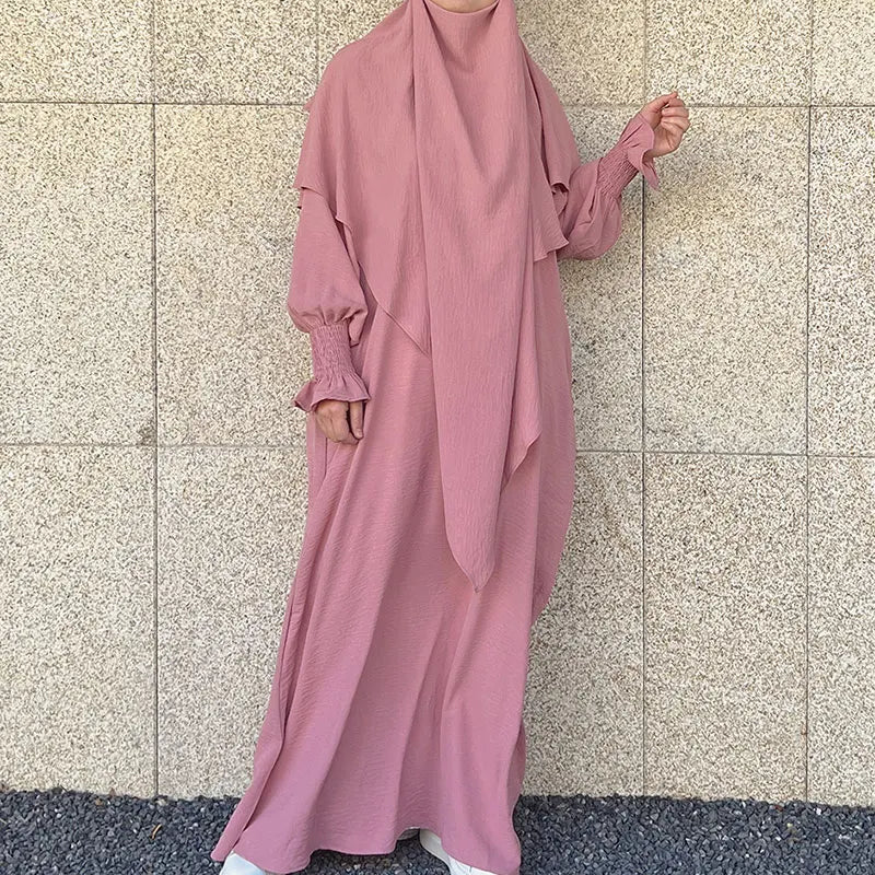 Abaya and Khimar Set Jilbab 2 Piece Ramadan Long Hijab Dress Muslim Prayer Clothes Jilbabs for Women Turkey Islam Dubai Outfit