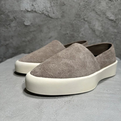 2025 Concise Men Flats Shoes Round Toe Frosted Cowhide Upper Hard Wearing Comfortable Solid Casual Sneakers Daily Walking Shoes