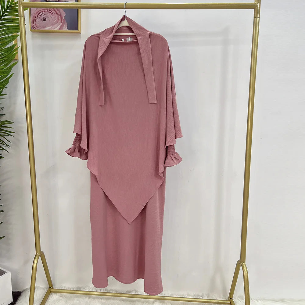 Abaya and Khimar Set Jilbab 2 Piece Ramadan Long Hijab Dress Muslim Prayer Clothes Jilbabs for Women Turkey Islam Dubai Outfit