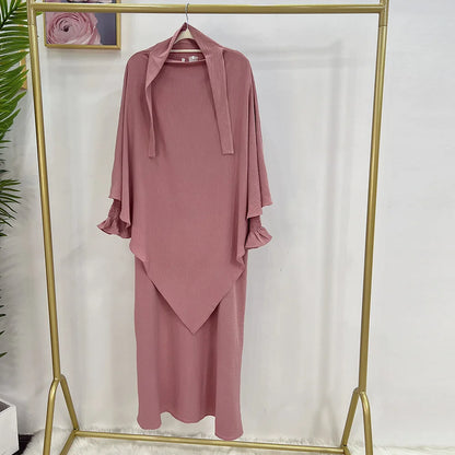 Abaya and Khimar Set Jilbab 2 Piece Ramadan Long Hijab Dress Muslim Prayer Clothes Jilbabs for Women Turkey Islam Dubai Outfit