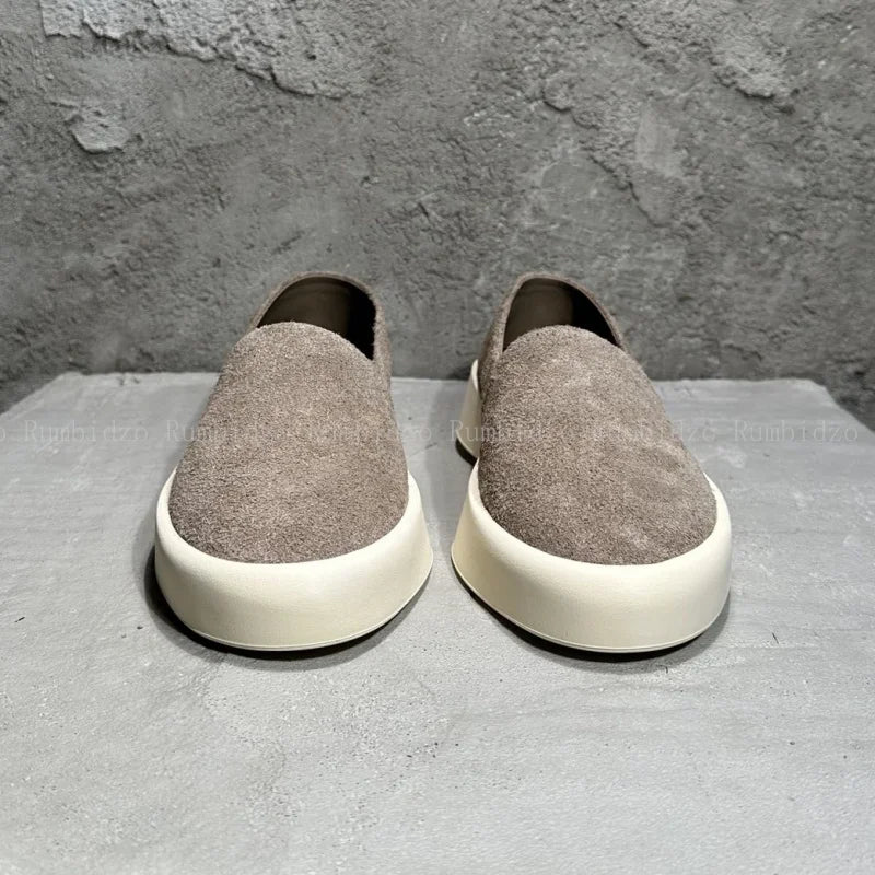 2025 Concise Men Flats Shoes Round Toe Frosted Cowhide Upper Hard Wearing Comfortable Solid Casual Sneakers Daily Walking Shoes