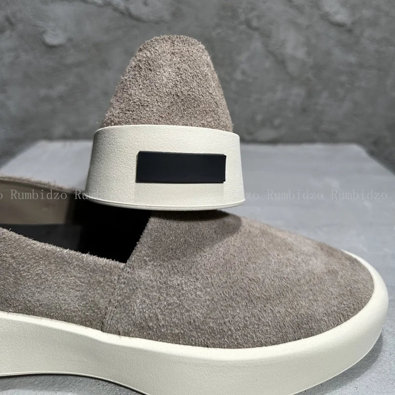 2025 Concise Men Flats Shoes Round Toe Frosted Cowhide Upper Hard Wearing Comfortable Solid Casual Sneakers Daily Walking Shoes