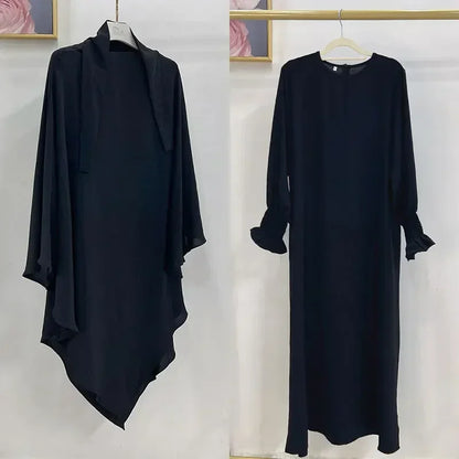 Abaya and Khimar Set Jilbab 2 Piece Ramadan Long Hijab Dress Muslim Prayer Clothes Jilbabs for Women Turkey Islam Dubai Outfit