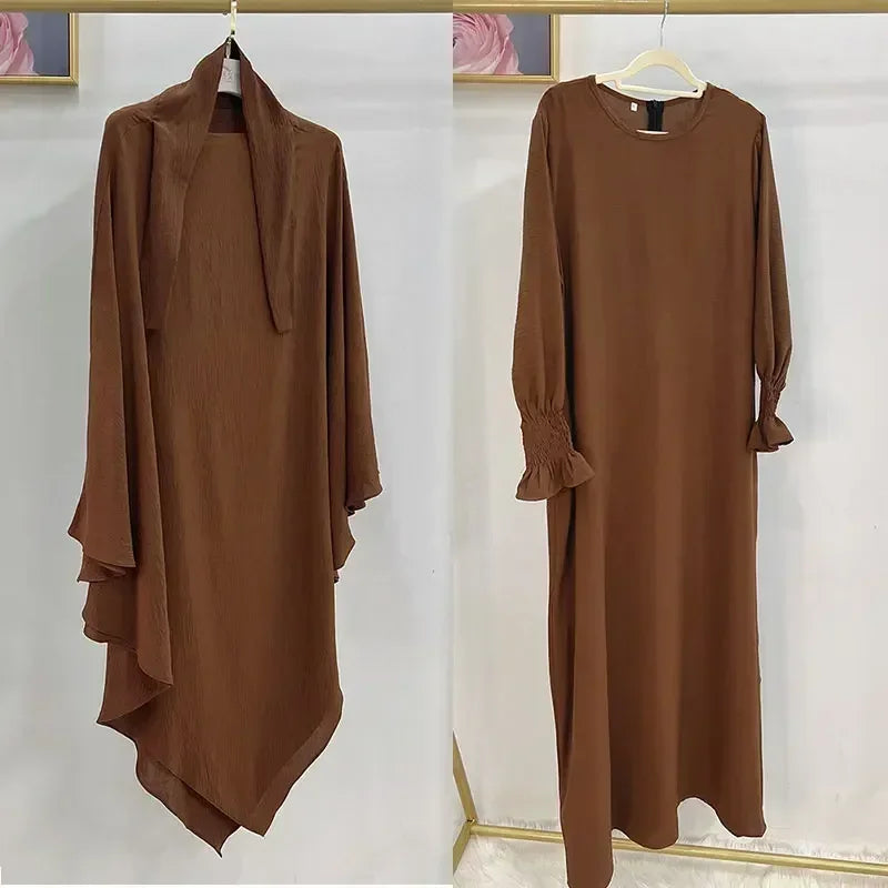 Abaya and Khimar Set Jilbab 2 Piece Ramadan Long Hijab Dress Muslim Prayer Clothes Jilbabs for Women Turkey Islam Dubai Outfit