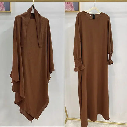 Abaya and Khimar Set Jilbab 2 Piece Ramadan Long Hijab Dress Muslim Prayer Clothes Jilbabs for Women Turkey Islam Dubai Outfit