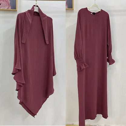 Abaya and Khimar Set Jilbab 2 Piece Ramadan Long Hijab Dress Muslim Prayer Clothes Jilbabs for Women Turkey Islam Dubai Outfit