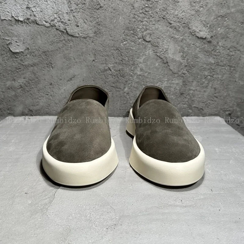 2025 Concise Men Flats Shoes Round Toe Frosted Cowhide Upper Hard Wearing Comfortable Solid Casual Sneakers Daily Walking Shoes