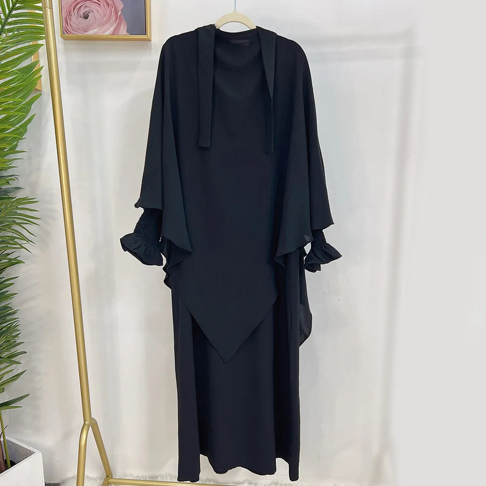 Abaya and Khimar Set Jilbab 2 Piece Ramadan Long Hijab Dress Muslim Prayer Clothes Jilbabs for Women Turkey Islam Dubai Outfit