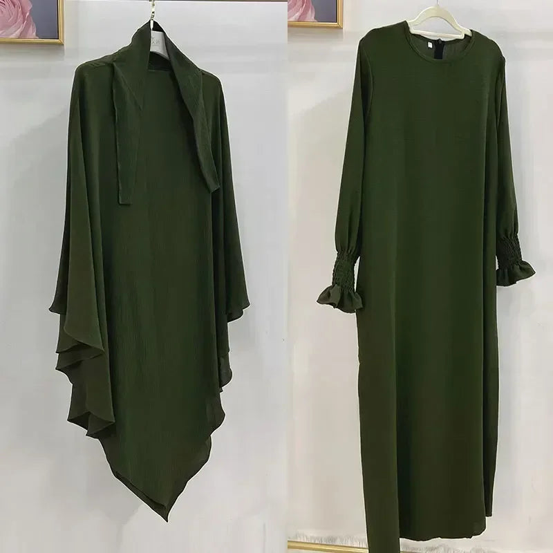 Abaya and Khimar Set Jilbab 2 Piece Ramadan Long Hijab Dress Muslim Prayer Clothes Jilbabs for Women Turkey Islam Dubai Outfit