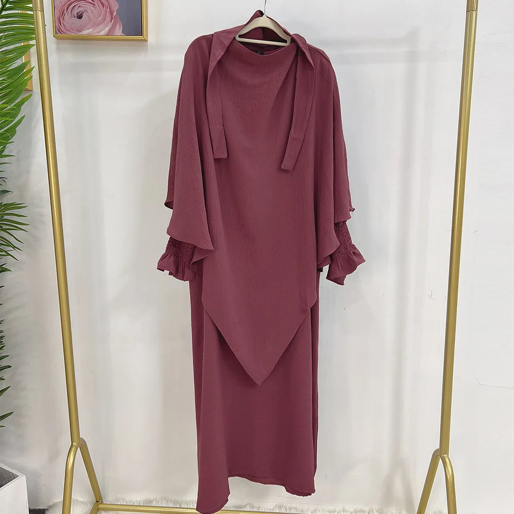 Abaya and Khimar Set Jilbab 2 Piece Ramadan Long Hijab Dress Muslim Prayer Clothes Jilbabs for Women Turkey Islam Dubai Outfit