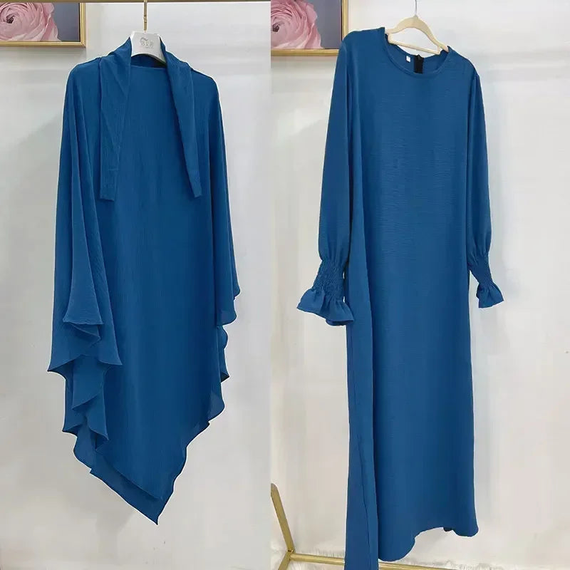 Abaya and Khimar Set Jilbab 2 Piece Ramadan Long Hijab Dress Muslim Prayer Clothes Jilbabs for Women Turkey Islam Dubai Outfit