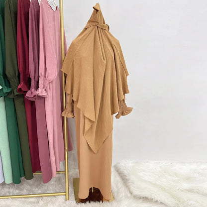 Abaya and Khimar Set Jilbab 2 Piece Ramadan Long Hijab Dress Muslim Prayer Clothes Jilbabs for Women Turkey Islam Dubai Outfit