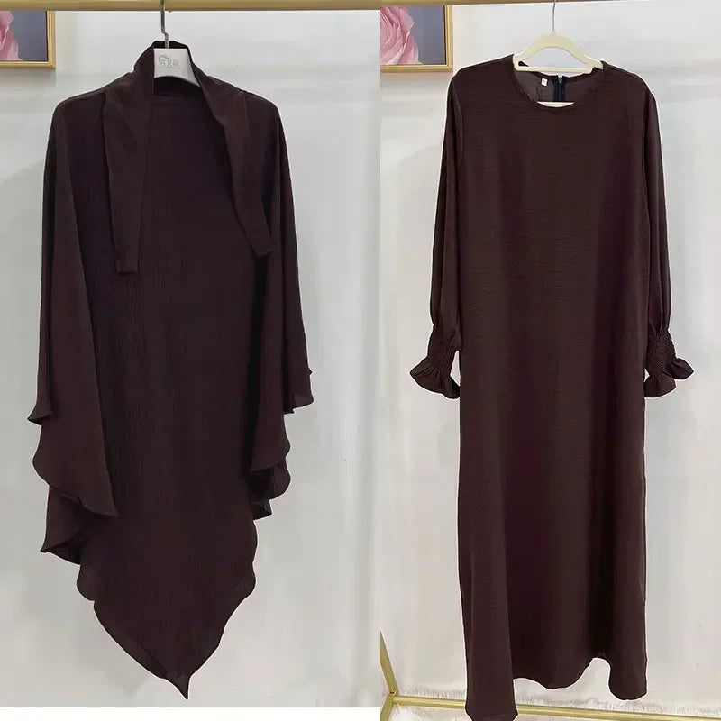 Abaya and Khimar Set Jilbab 2 Piece Ramadan Long Hijab Dress Muslim Prayer Clothes Jilbabs for Women Turkey Islam Dubai Outfit
