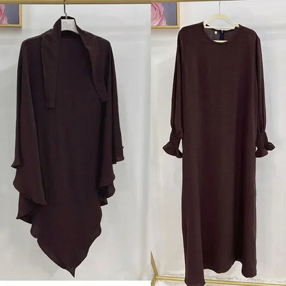 Abaya and Khimar Set Jilbab 2 Piece Ramadan Long Hijab Dress Muslim Prayer Clothes Jilbabs for Women Turkey Islam Dubai Outfit