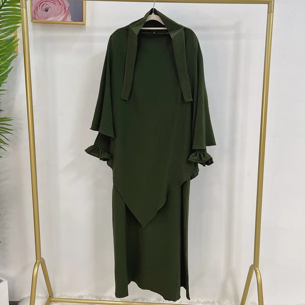 Abaya and Khimar Set Jilbab 2 Piece Ramadan Long Hijab Dress Muslim Prayer Clothes Jilbabs for Women Turkey Islam Dubai Outfit