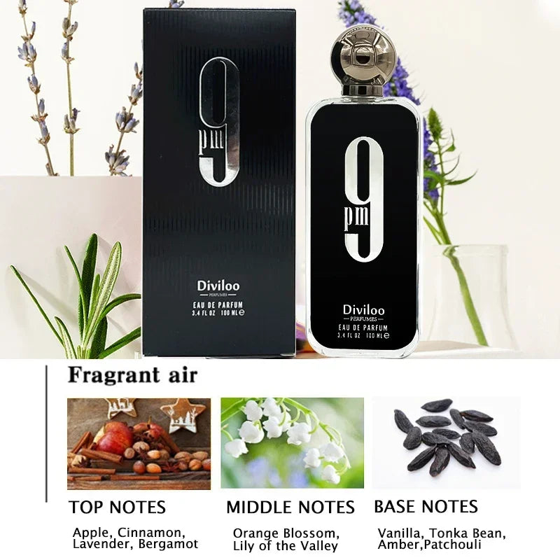 100ml/ 3.4oz Original 9PM/9AM Men's Perfume Arabian Perfume Light FragranceLong-lasting Fragrance Pheromone Charming Charm Gift