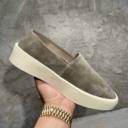 2025 Concise Men Flats Shoes Round Toe Frosted Cowhide Upper Hard Wearing Comfortable Solid Casual Sneakers Daily Walking Shoes