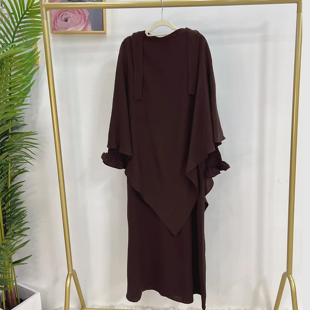 Abaya and Khimar Set Jilbab 2 Piece Ramadan Long Hijab Dress Muslim Prayer Clothes Jilbabs for Women Turkey Islam Dubai Outfit