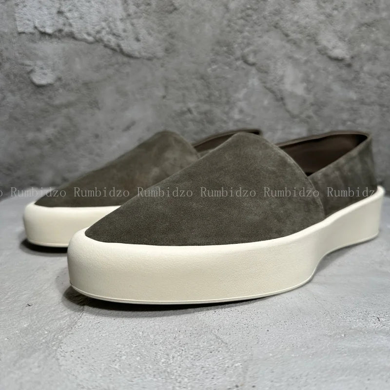 2025 Concise Men Flats Shoes Round Toe Frosted Cowhide Upper Hard Wearing Comfortable Solid Casual Sneakers Daily Walking Shoes