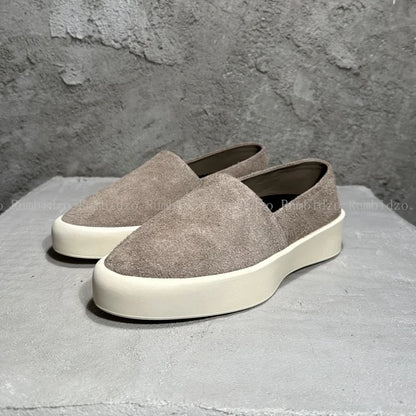 2025 Concise Men Flats Shoes Round Toe Frosted Cowhide Upper Hard Wearing Comfortable Solid Casual Sneakers Daily Walking Shoes